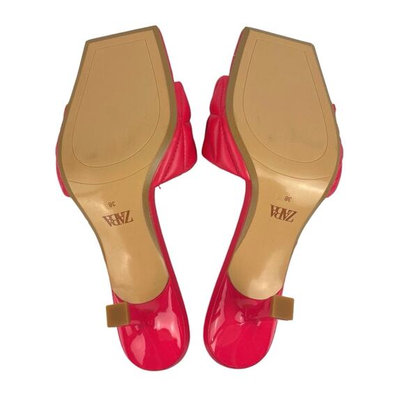 Zara Pink Leather Quilted Strap Square Toe Stiletto Slip On Heels Sandals Sz 7.5 - Picture 4 of 4